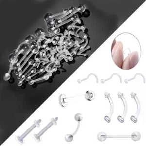 55X Flexible Piercing Set Ear Lip Ring Nose Retainer Belly Button Tongue Barbell - Picture 1 of 5