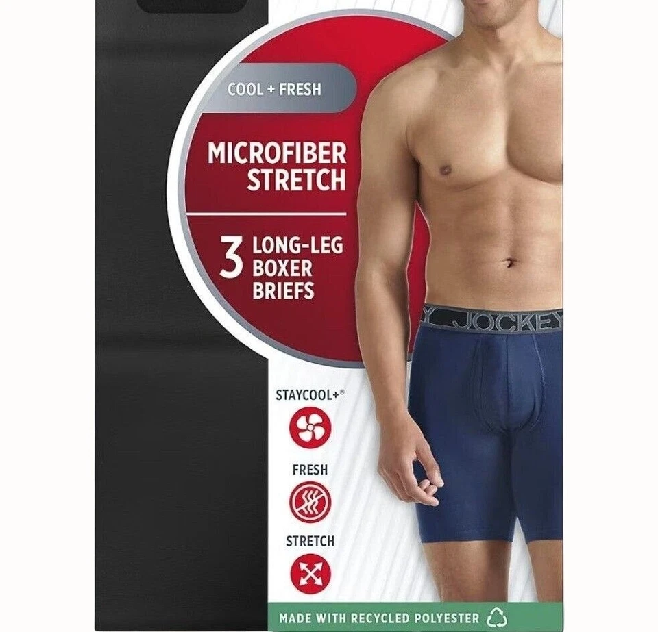Jockey Men's Underwear Active Microfiber 9" Long Leg Boxer Brief - 3 Pack Bl...