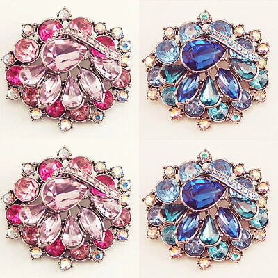 INSPIRADO EN EL DISEÑADOR BROCHE PRENDEDOR PLATA FLORAL ACRÍLICO CRISTAL AZUL ROSA 2.5 pulgadas NUEVO  Foto 1 de 4