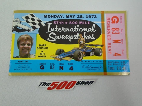 1973 Indianapolis 57th International 500 Mile Sweepstakes Used Race Ticket Stubs Cover