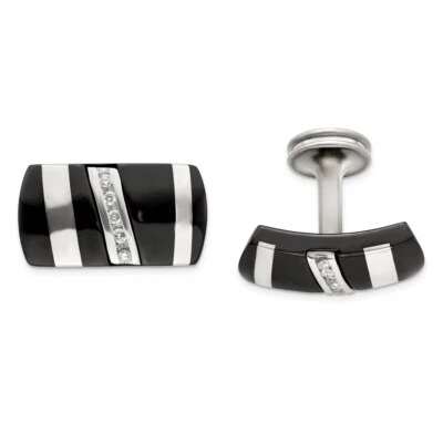 Edward Mirell Black Ti & Sterling Silver .19 ctw Diamond Cufflinks - Image 1 of 3