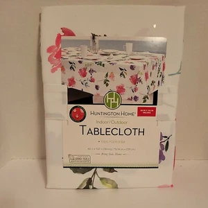 Indoor Outdoor Fabric Tablecloth 60 in x 102 in Oblong Floral White, Pnk, Prpl - Picture 1 of 6