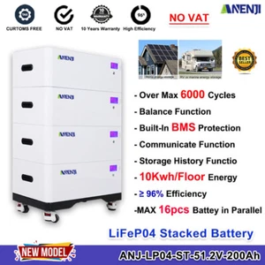 10KWh Stacked Type 51.2V 200Ah LiFePO4 Batería BMS Solar Home Almacenamiento de energía - Imagen 1 de 8
