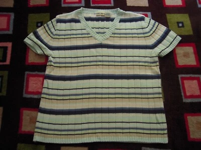  SUÉTER CHEROKEE MULTICOLOR ALGODÓN RAYAS HORIZONTALES CUELLO EN V MANGA CORTA TALLA M Foto 1 de 4