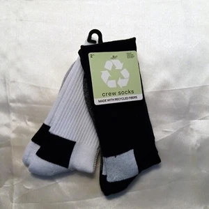 2 Pairs of Unisex Crew Socks - Black/White/Gray - Picture 1 of 12