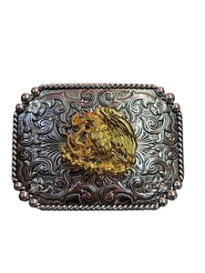 Cowboy Belt Buckle For Man - Mexican Eagle 4 1/4"x3 1/8" Silver Tone/Gold - Picture 1 of 2