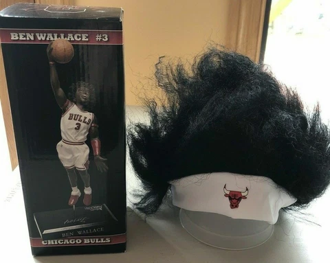 Ben Wallace #3 Chicago Bulls SGA Figurine Statue NBA Non-Bobblehead Wig Headband Cover