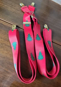 Adult Suspenders Braces Elf Santa Red Green 38" EUC Costume Christmas Tree - Picture 1 of 3