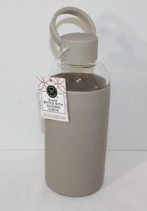 MODERN EXPRESSIONS Glass Water Bottle 20.3 OZ  Handle Grey Silicone Sleeve - Picture 1 of 3