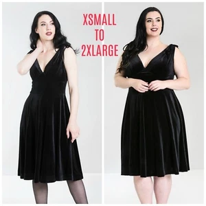 Hell Bunny Melina Dress X-Small - 2X-Large Plus Black Velvet Goth PinUp Burly - Picture 1 of 14