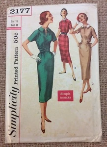2177 Vintage 1957 Retro Simplicity Uncut Belted Dress Sewing Pattern Bust 35 - Picture 1 of 4