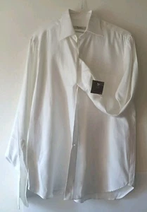 White Cufflinks Dress Shirt Made in Italy by Ingram, White, Twill, New-with-tag - Picture 1 of 9