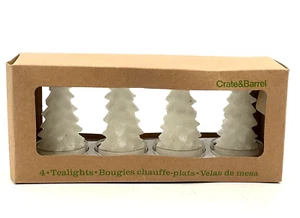 Set of 4 Crate & Barrel Miniature White Christmas Tree Tealight Candles - Picture 1 of 10