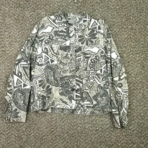CHICOS Womens 1 Beige Black Floral Geometric Long Sleeve Button Up Jacket  - Picture 1 of 11