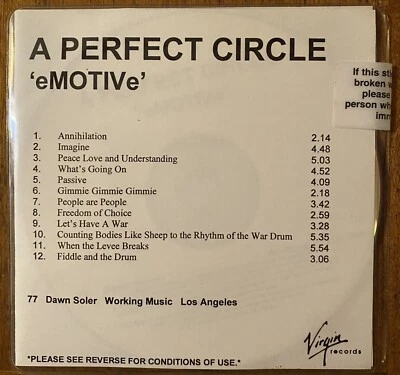 A PERFECT CIRCLE eMOTIVe 2004 US Advance PROMO Only CD Maynard Keenan TOOL - Image 1 of 2