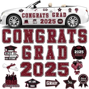 2025 Graduation Car Magnet Decoration 25Pcs, Magnetic Congrats Grad Maroon - Picture 1 of 7