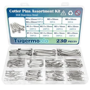 Kit surtido de pasadores Cotter 304 pasador dividido de acero inoxidable. 12 tamaños 230 piezas EE. UU. - Imagen 1 de 4