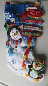 Christmas Stocking felt Hand stitched Destination North Pole finished - Picture 1 of 6