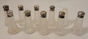Ten Vintage Glass Salt & Pepper Shakers, Sterling Silver Tops - Missing One Top - Picture 1 of 7
