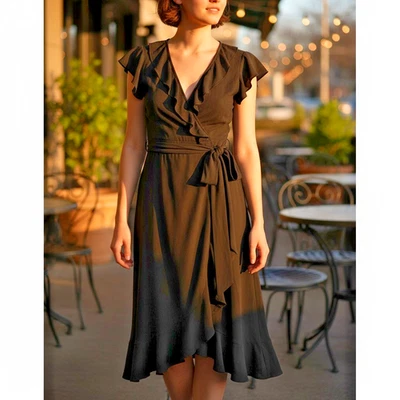 Tiana B. Женский размер большой твердого черный флаттер рукав v-образным вырезом надежном платье - Изображение 1 из 4