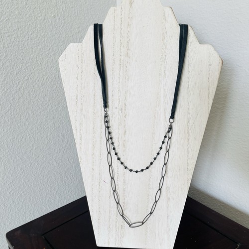 VETEMENTS Collana senza marchio doppio strato canna di fucile su corda di cuoio elegante casual