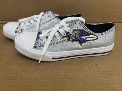 #S25 Foco NFL Baltimore Ravens Sneakers Shoes Womens 10 Silver Glitter Canvas - Image 1 of 4
