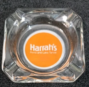 Vintage quadratischer Klarglas Aschenbecher von Harrah's Casino & Hotel Reno-Cigs & Bets - Bild 1 von 3