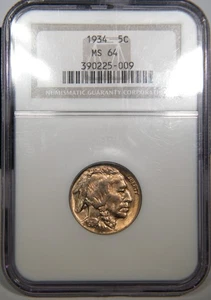 1934 Buffalo Nickel NGC graded MS 64 "Rich Gold Toning" - Picture 1 of 4