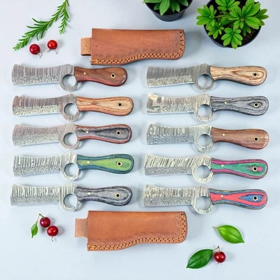 Cowboy Bull Cutter Knives | Lot of 10 | Damascus Steel | Wood Handle | D974 - Image 1 of 4