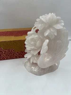 10-дюймовая скульптура из натурального розового нефрита Xiu резьба птица цветок павлин тяжелый вес более 6 фунтов! - Изображение 1 из 4