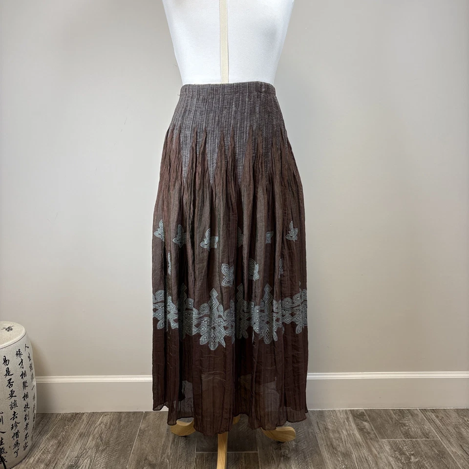 Coldwater Creek Marrón Azul Boho Arrugas Hada Grunge Capricho Glamour Maxi XS Foto 1 de 4