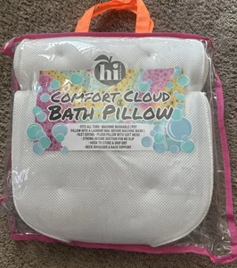 "hi" Peach Layne Comfort Cloud White Bath Pillow - Soft, Supportive Spa Cushion - Picture 1 of 2