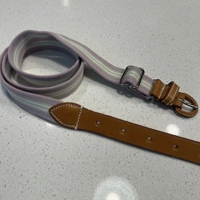 Ralph Lauren 布料皮带皮革紫色绿色条纹均码 33 英寸 - 37 英寸学院风 — 第 1/4 张图片