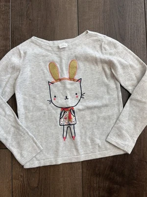 EGG by Susan Lazar Girls Gold Sparkle Rabbit Cat Gray Knit Sweater Size 8 - Image 1 of 4