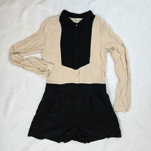 Twelfth Street by Cynthia Vincent Romper Silk Rayon Black Beige Size Small - Picture 1 of 6