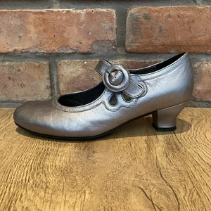 Scarpe Hotter Valletta Mary Jane Block tacco a gattino argento pelle donna UK 6 - Foto 1 di 9