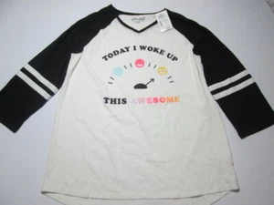 NWT Kohls Womens Size 20.5 3/4 Sleeve Shirt White/Black V-Neck Graphic Print - Picture 1 of 7