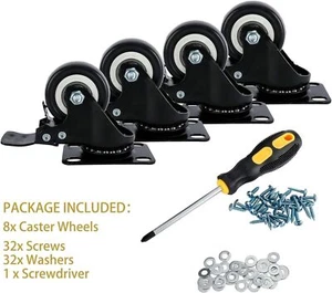 Caster Wheels Swivel Plate Casters 8 Pack 2" Heavy Duty with Locking Brake - Picture 1 of 9