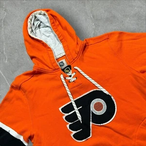 Felpa con cappuccio CCM Philadelphia Flyers NHL cucita pizzo bordo grezzo cuciture grande - Foto 1 di 10