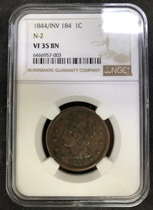 1844/81 INV 184 Large Cent N-2 NGC VF35 BN - Picture 1 of 4