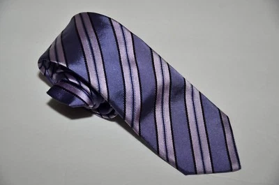 United Colors of Benetton Corbata 100% Seda Satén Rayas Lavanda Hecha en Italia Foto 1 de 4