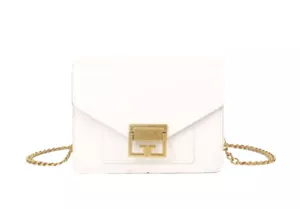 Elegant White Small Metal Lock Chain Bag Crossbody Shoulder Handbag For Women - Picture 1 of 3