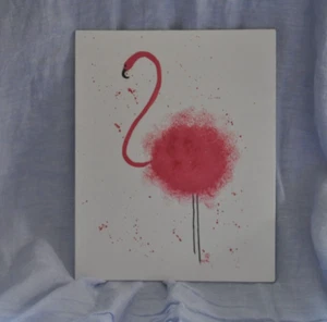 Hand Painted By Artist Pink Flamingo On A Flat Canvas Board Whimsical Art Decor - Picture 1 of 4