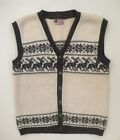 Vintage Vossknit Vest Size XL 56 Fairisle Reindeer 100% Wool Cream Grey Norway