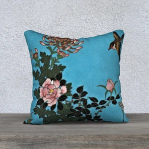 PILLOW COVER 18x18 VELVETEEN ~ based on Exclusive Japanese Cloisonné Design - Picture 1 of 1