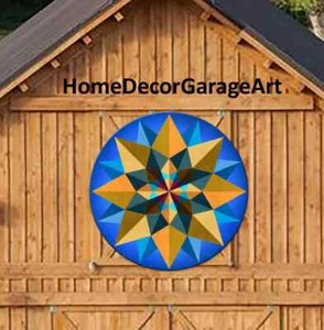 Barn Quilt Metal Sign, Dahlia Pinwheel, Pennsylvania Dutch Amish Design - Picture 1 of 8