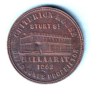 Australia Token.. Jones - 1862 1d.. Ballaarat Vic.. Criterion House.. aVF - Imagen 1 de 2