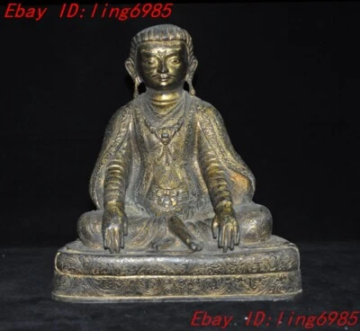 9.8" Tíbet Antiguo Budismo Bronce Dorado Tsongkhapa Maestro Chamanismo Buda Estatua Foto 1 de 4
