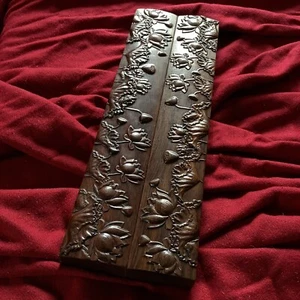 China Ebony Wood Paper Weight Paint Calligraphy Poetry Literature Lotus Flower - Picture 1 of 8