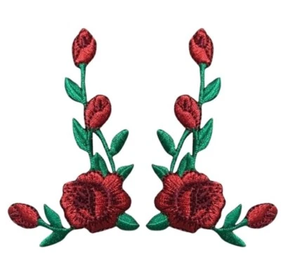 PATCH PARLOR Red Rose Applique Patch Set - Flower Bloom Badge 2-3/8" (2-Pack, Iron on)
